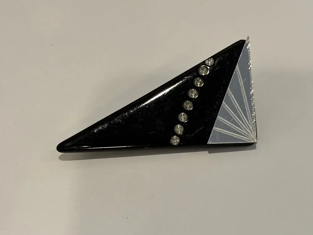 Vintage Art Deco Style Geometric Brooch Black with Mirror Accent